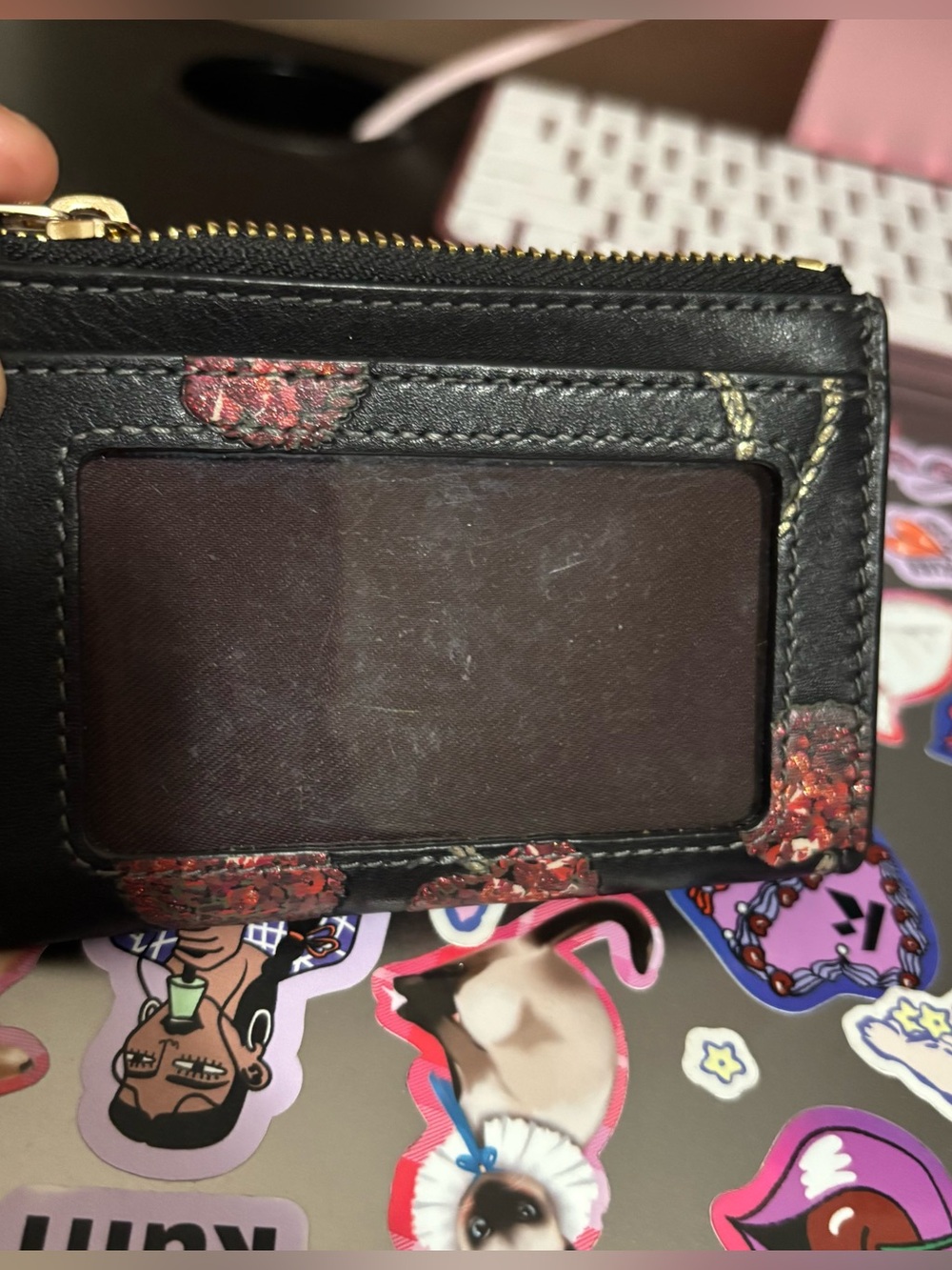 Coach Limited Edition Black Leather Cherry Card Case Wallet with Gold Key Ring - Picture 6 of 11